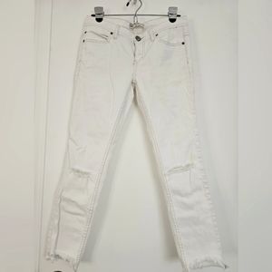 Free People White Distressed Raw Hem Skinny Jean